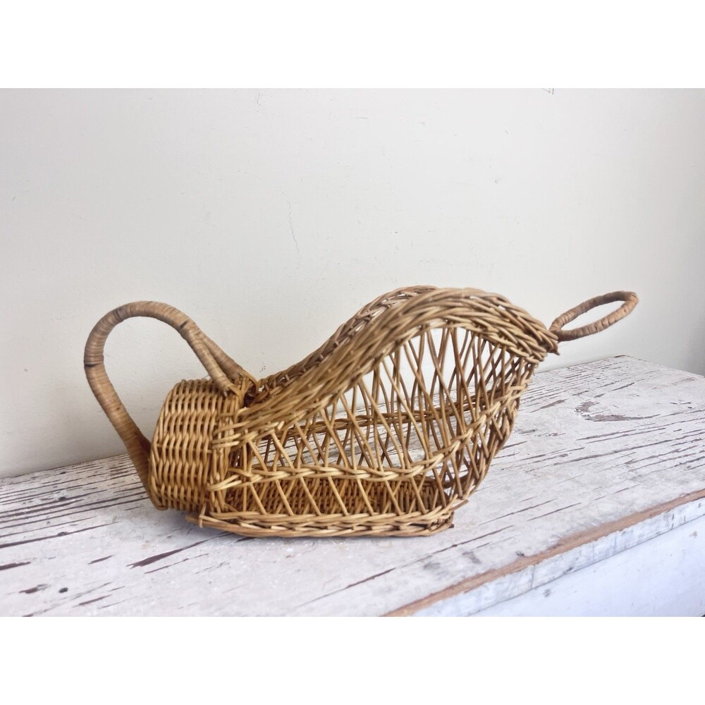 Vintage MCM Woven Wicker Wine Basket Bottle Holder Bohemian Decor / Great Gift